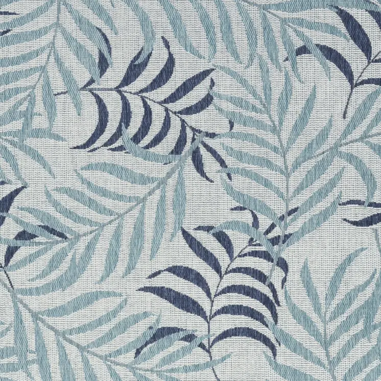5' X 7' Navy Blue Ivory And Blue Palm Leaf Indoor Outdoor Area Rug