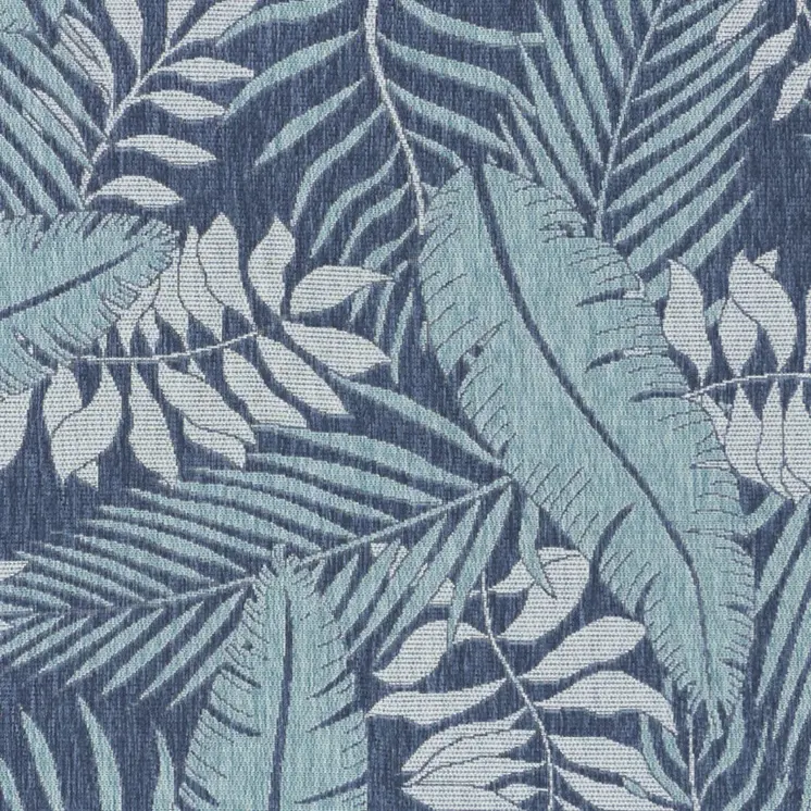 5' X 7' Navy Blue Sky Blue And Ivory Palm Leaf Indoor Outdoor Area Rug