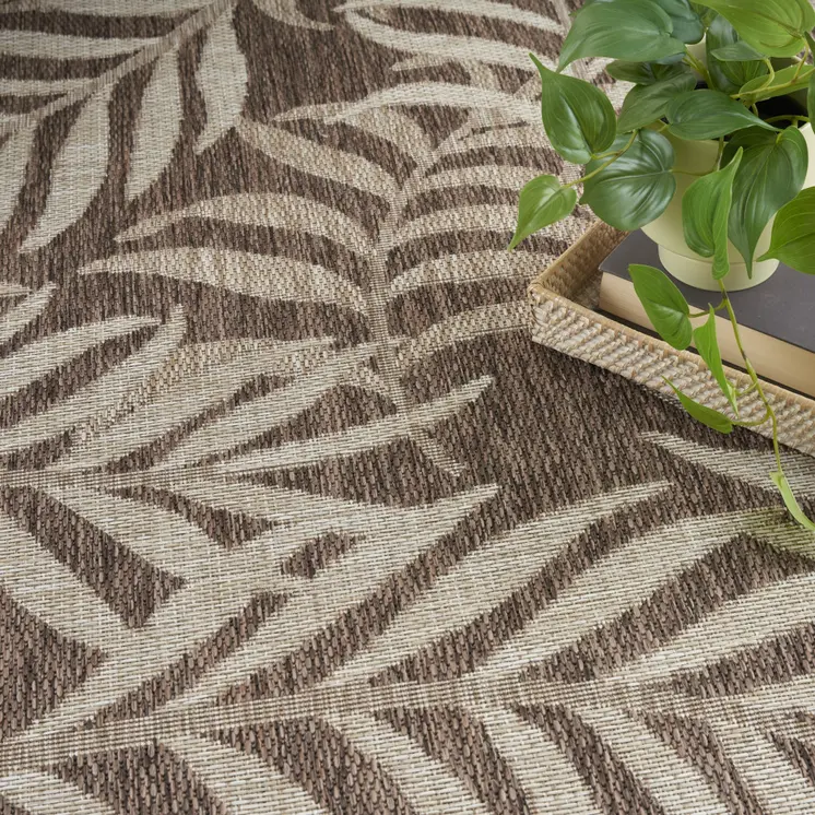 5' X 7' Brown And Ivory Palm Leaf Indoor Outdoor Area Rug