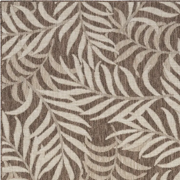 5' X 7' Brown And Ivory Palm Leaf Indoor Outdoor Area Rug