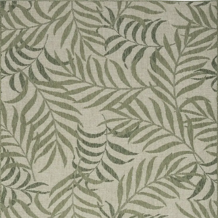5' X 7' Ivory And Green Palm Leaf Indoor Outdoor Area Rug