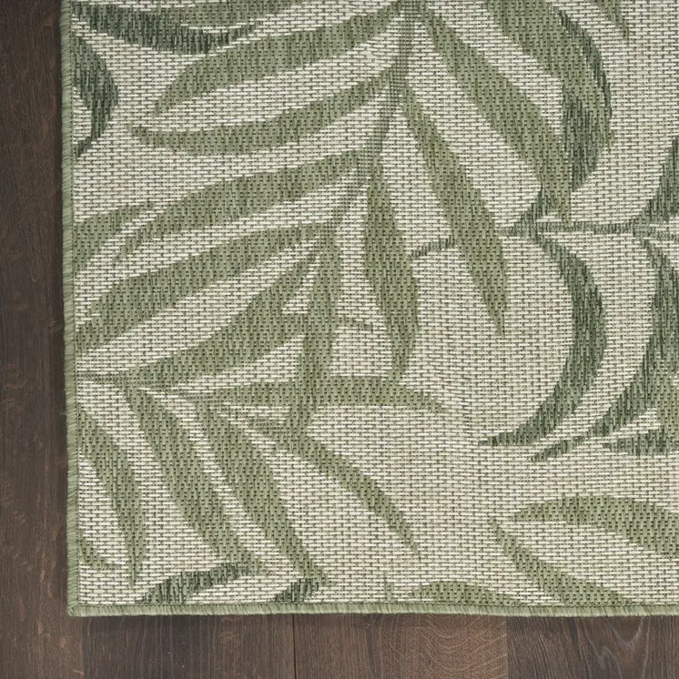 5' X 7' Ivory And Green Palm Leaf Indoor Outdoor Area Rug