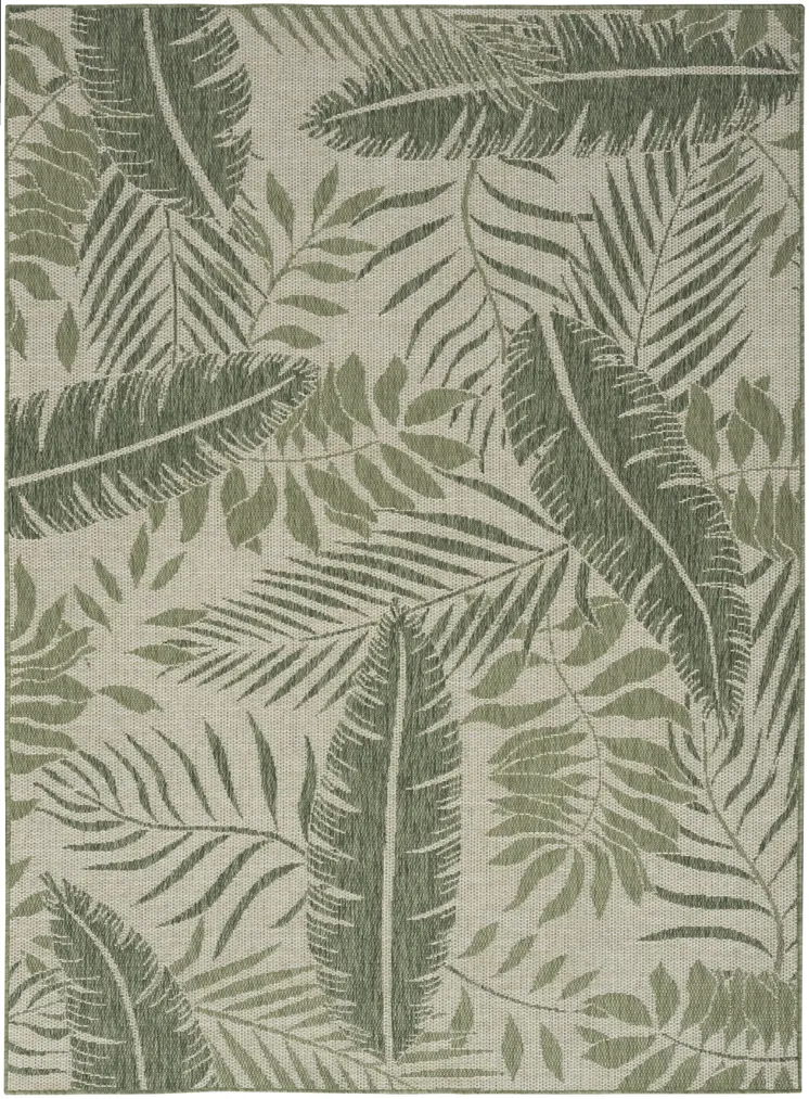 5' X 7' Ivory And Green Palm Leaf Indoor Outdoor Area Rug