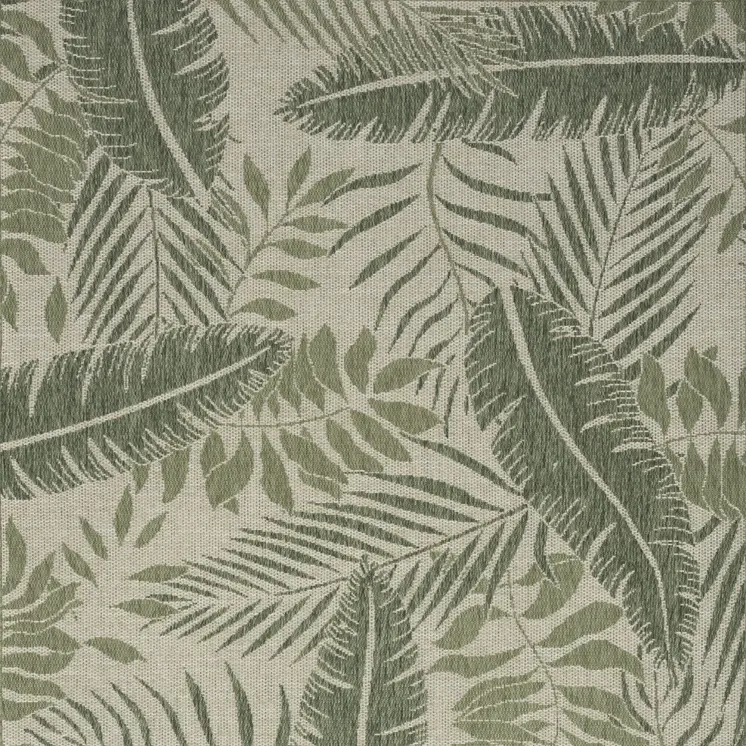 5' X 7' Ivory And Green Palm Leaf Indoor Outdoor Area Rug