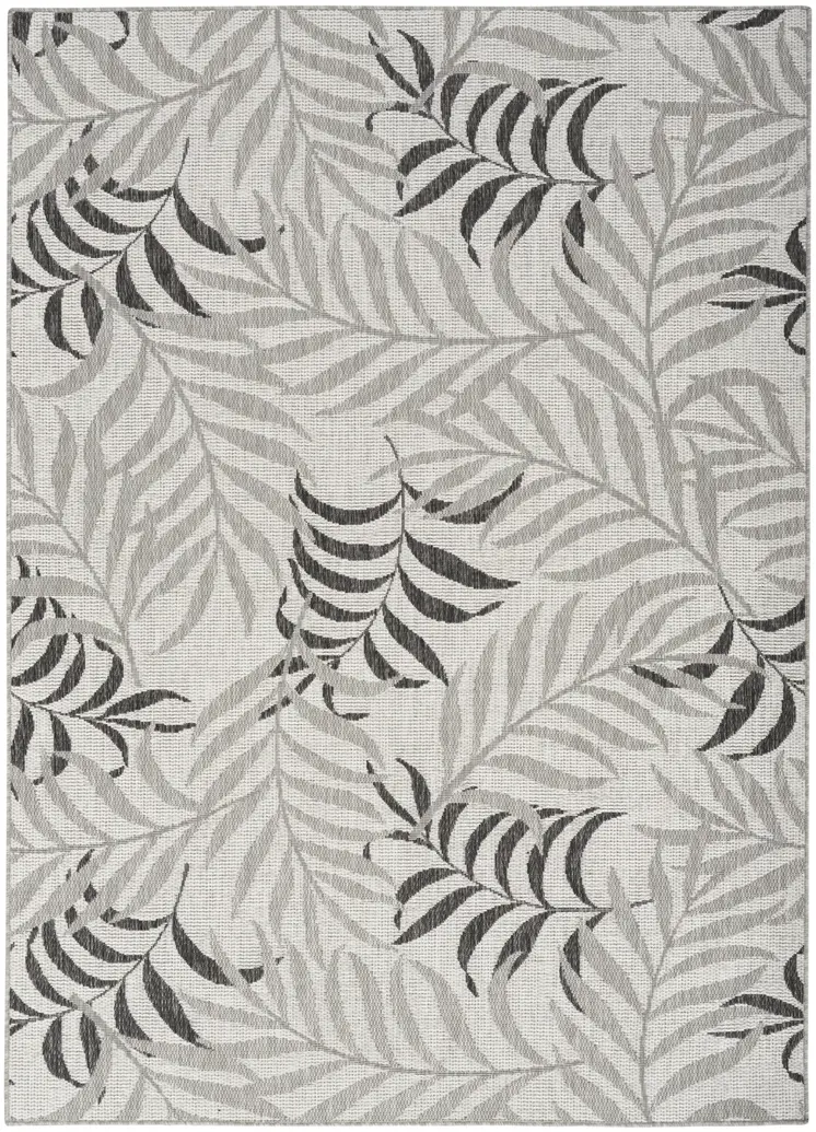 5' X 7' Gray Black And Ivory Palm Leaf Indoor Outdoor Area Rug