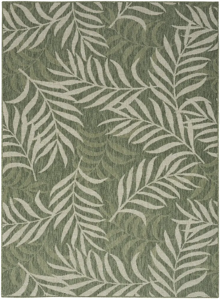 5' X 7' Ivory And Green Palm Leaf Indoor Outdoor Area Rug