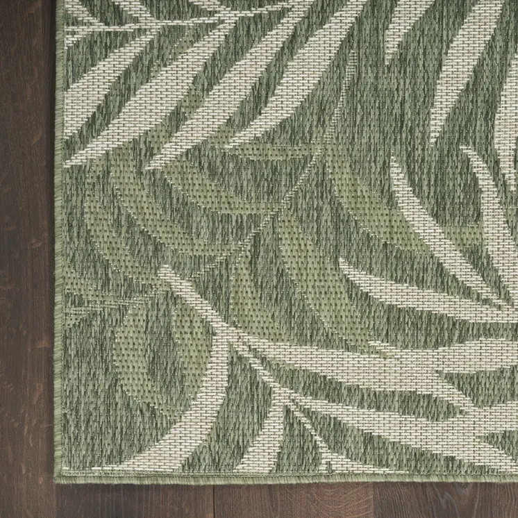 5' X 7' Ivory And Green Palm Leaf Indoor Outdoor Area Rug