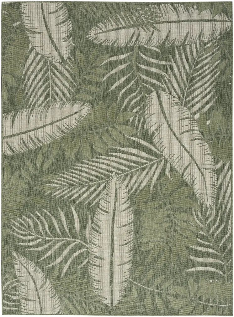 5' X 7' Ivory And Green Palm Leaf Indoor Outdoor Area Rug