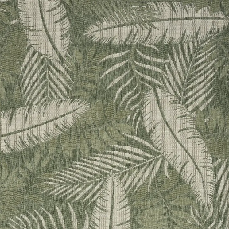 5' X 7' Ivory And Green Palm Leaf Indoor Outdoor Area Rug