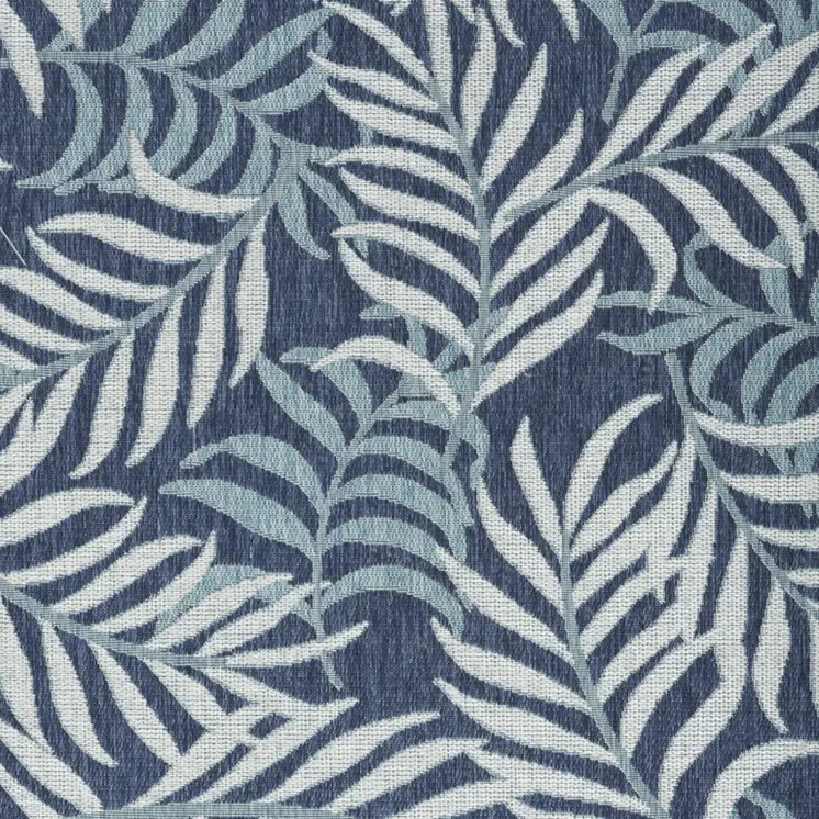 4' X 6' Navy Blue Sky Blue And Ivory Palm Leaf Indoor Outdoor Area Rug