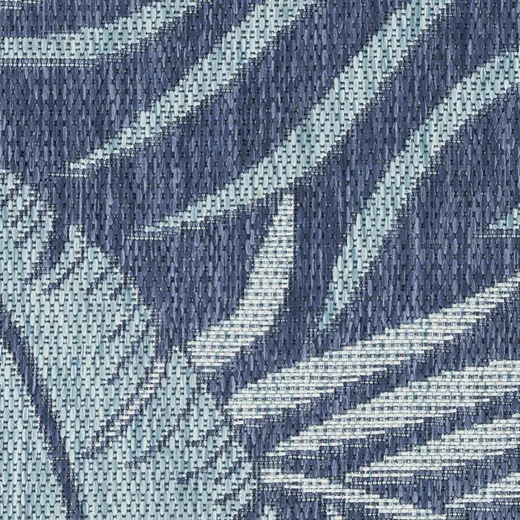 4' X 6' Navy Blue Sky Blue And Ivory Palm Leaf Indoor Outdoor Area Rug