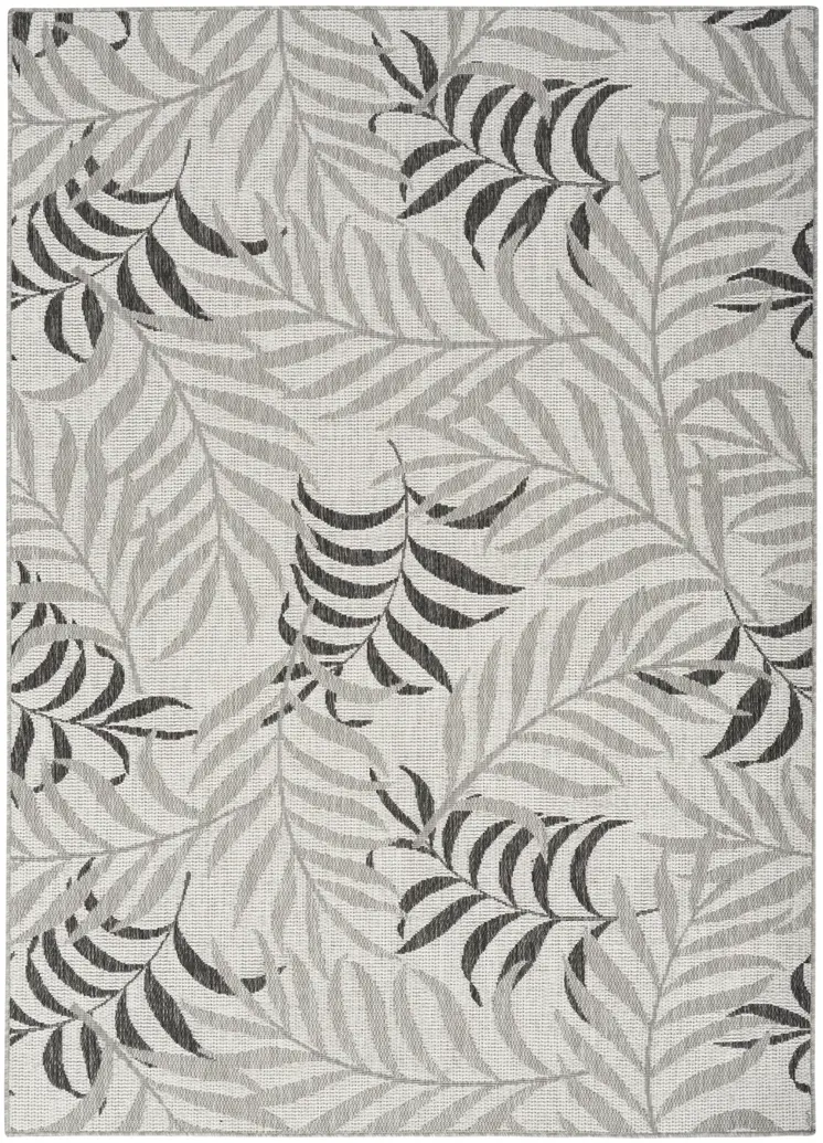 4' X 6' Gray Black And Ivory Palm Leaf Indoor Outdoor Area Rug