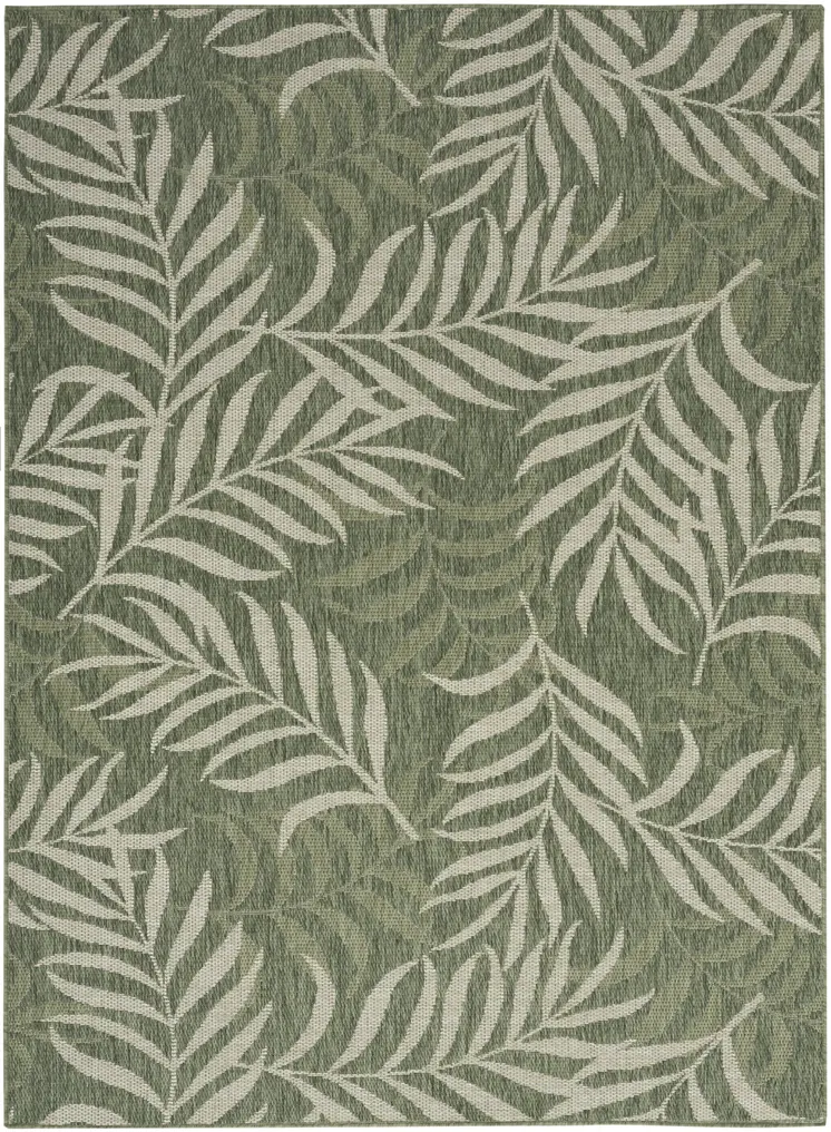 4' X 6' Ivory And Green Palm Leaf Indoor Outdoor Area Rug