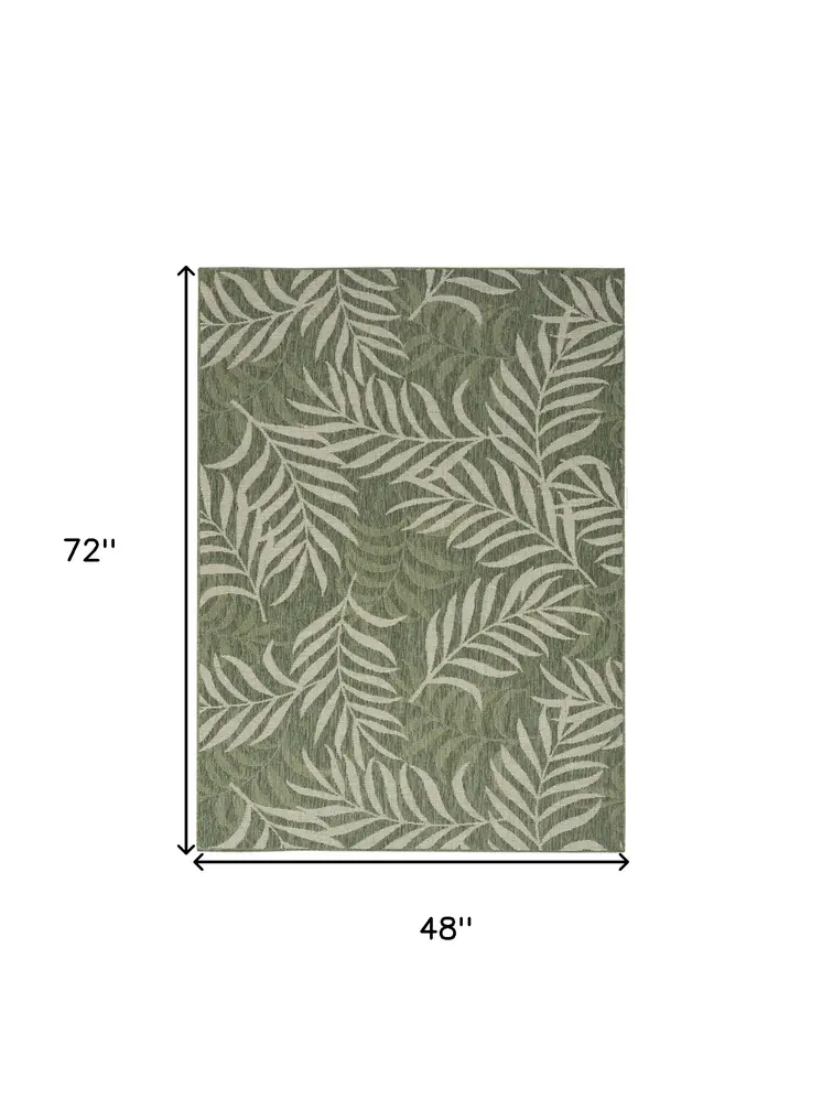 4' X 6' Ivory And Green Palm Leaf Indoor Outdoor Area Rug