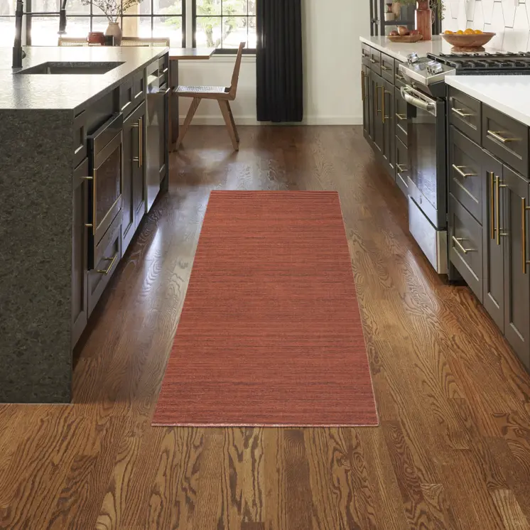 10' Brick Red Abstract Washable Runner Rug