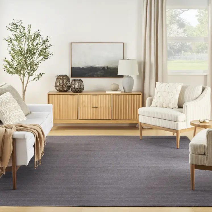 6' X 9' Navy Blue Abstract Washable Area Rug