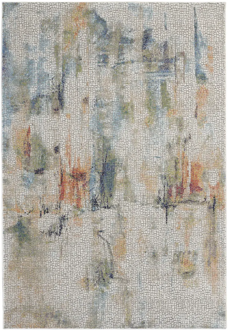 5' X 8' Ivory Blue and Gray Abstract Non Skid Area Rug