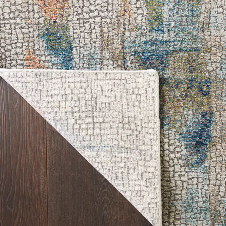 5' X 8' Ivory Blue and Gray Abstract Non Skid Area Rug