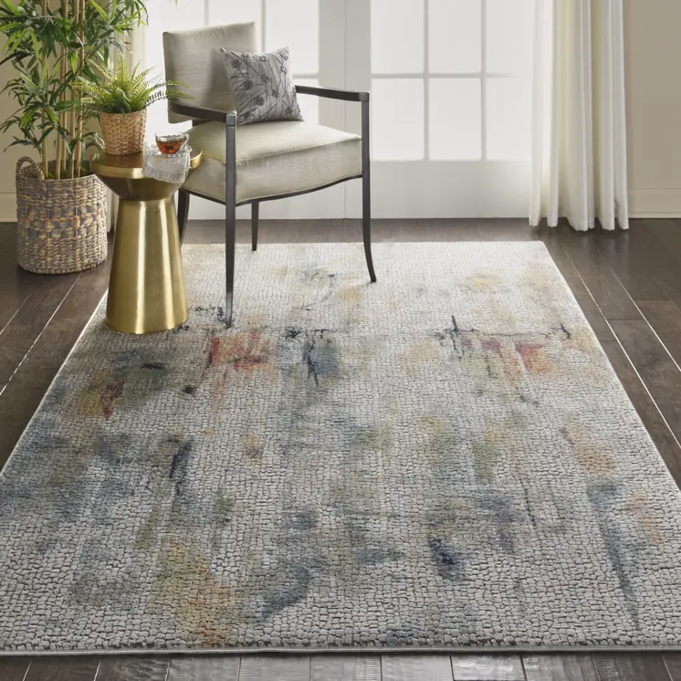 5' X 8' Ivory Blue and Gray Abstract Non Skid Area Rug