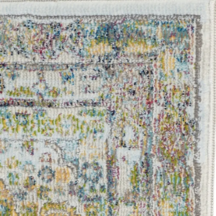 2' X 4' Ivory Blue and Green Floral Distressed Non Skid Area Rug