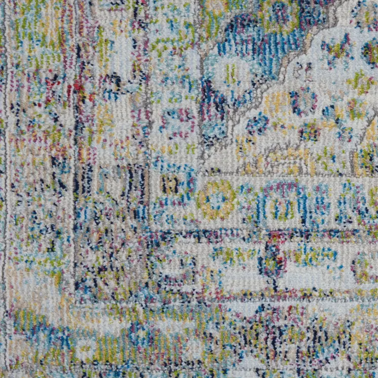 2' X 4' Ivory Blue and Green Floral Distressed Non Skid Area Rug