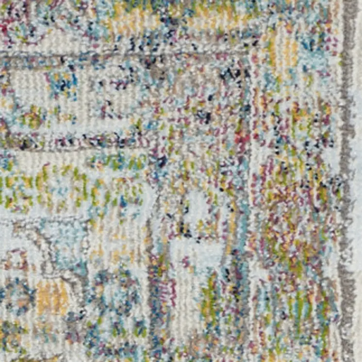 2' X 4' Ivory Blue and Green Floral Distressed Non Skid Area Rug