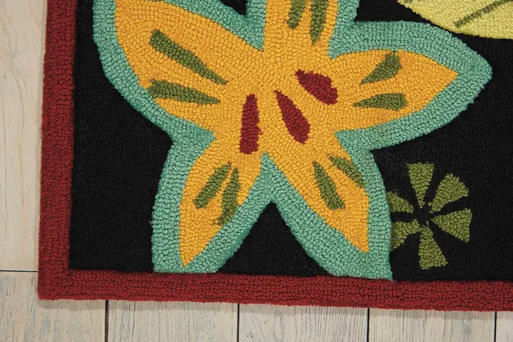 8' X 11' Black and Orange Floral Hand Carved Handmade Area Rug