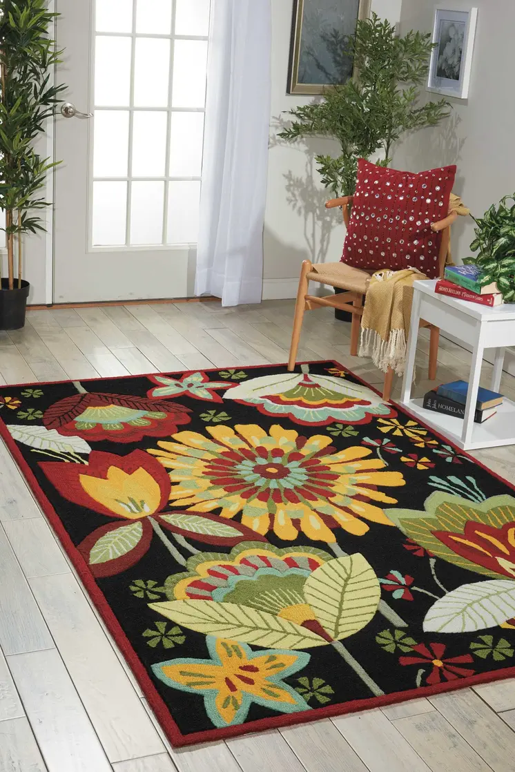 8' X 11' Black and Orange Floral Hand Carved Handmade Area Rug