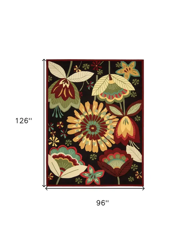 8' X 11' Black and Orange Floral Hand Carved Handmade Area Rug