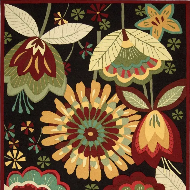 8' X 11' Black and Orange Floral Hand Carved Handmade Area Rug
