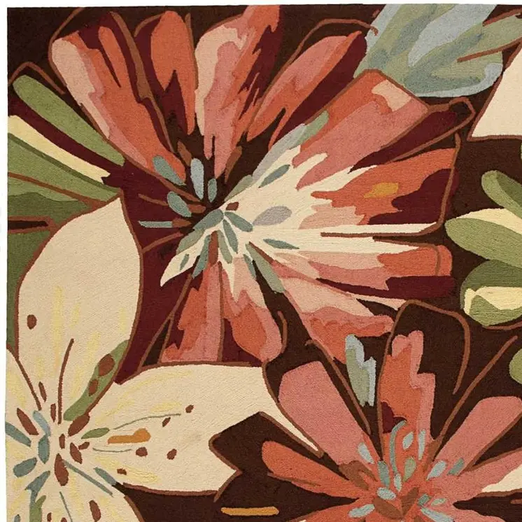8' X 11' Tan and Dark Brown Botanical Leaves Hand Carved Handmade Area Rug