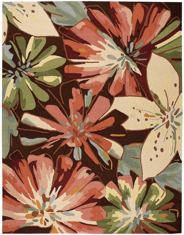 8' X 11' Tan and Dark Brown Botanical Leaves Hand Carved Handmade Area Rug