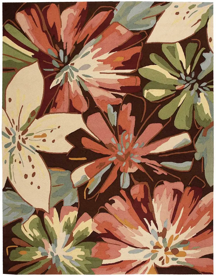 8' X 11' Tan and Dark Brown Botanical Leaves Hand Carved Handmade Area Rug