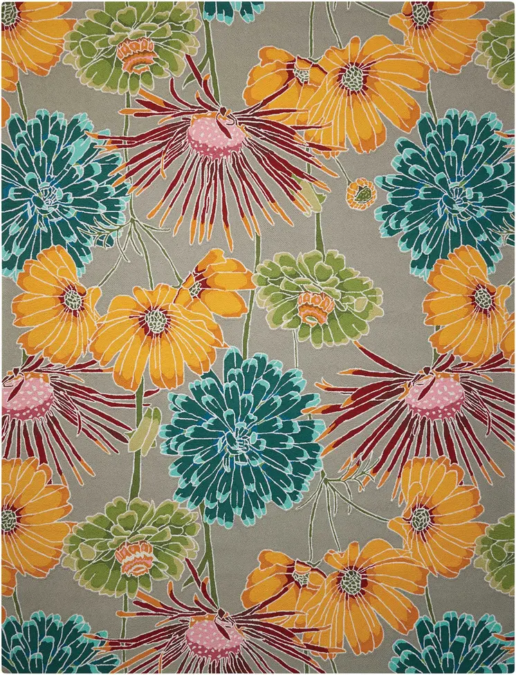 8' X 11' Gray Red and Yellow Floral Hand Carved Handmade Area Rug