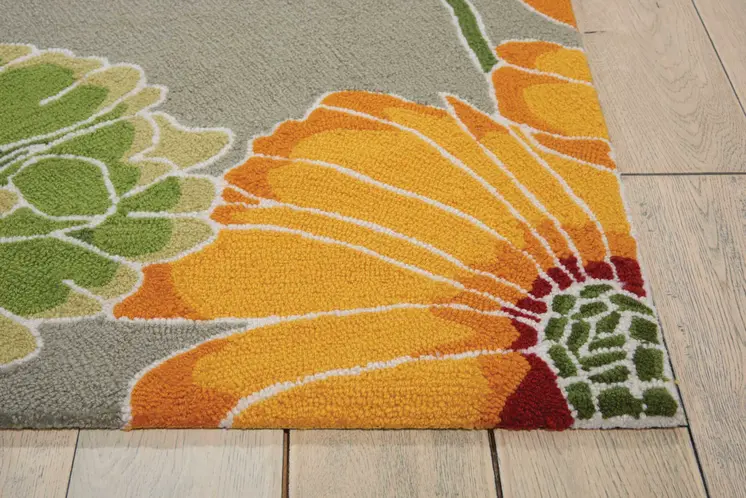 8' X 11' Gray Red and Yellow Floral Hand Carved Handmade Area Rug