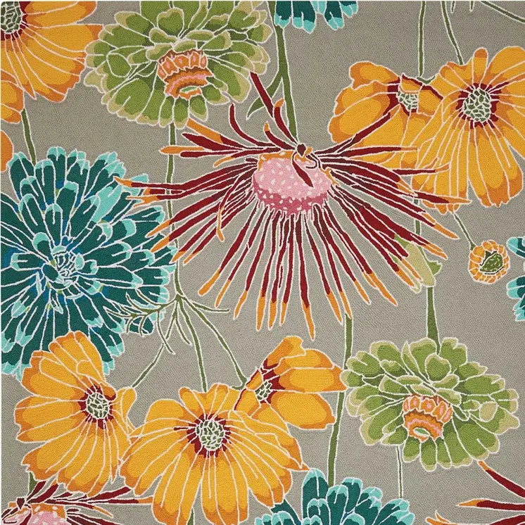 8' X 11' Gray Red and Yellow Floral Hand Carved Handmade Area Rug