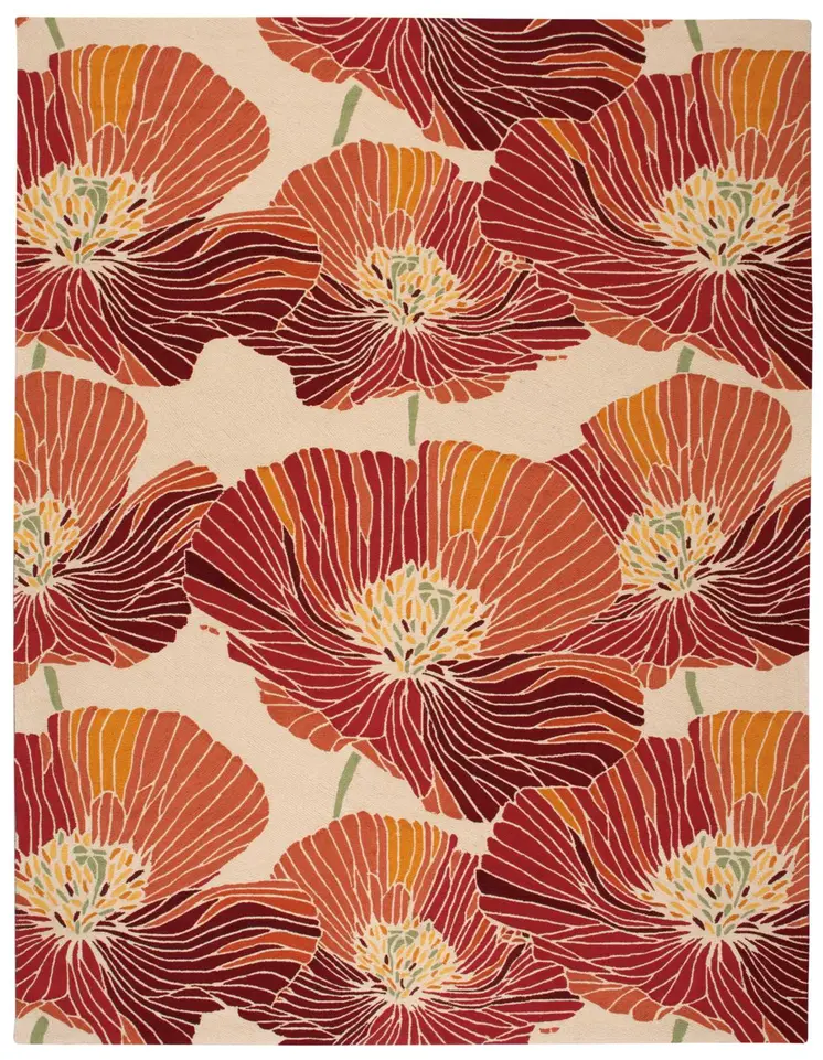 8' X 11' Ivory and Sunset Floral Hand Hooked Area Rug