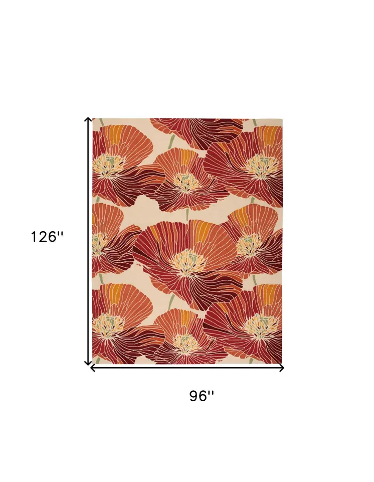 8' X 11' Ivory and Sunset Floral Hand Hooked Area Rug