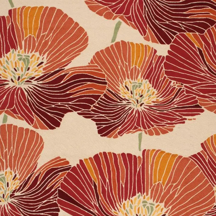 8' X 11' Ivory and Sunset Floral Hand Hooked Area Rug
