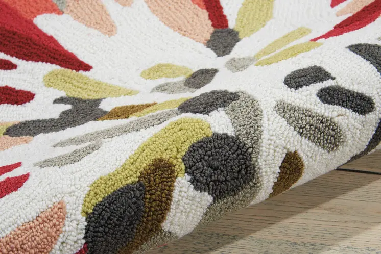 8' X 11' Ivory Green and Red Floral Hand Carved Handmade Area Rug