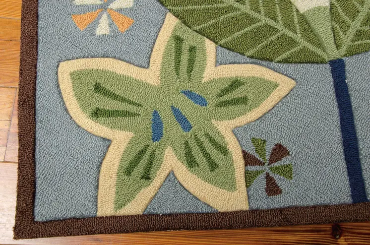 8' Blue Botanical Leaves Hand Carved Handmade Runner Rug