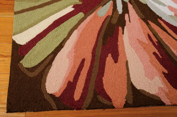 8' Tan and Dark Brown Botanical Leaves Hand Carved Handmade Runner Rug