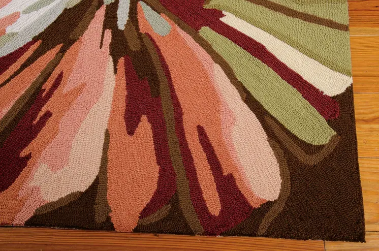 8' Tan and Dark Brown Botanical Leaves Hand Carved Handmade Runner Rug