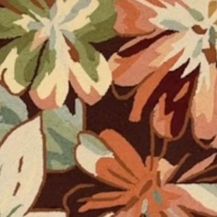 8' Tan and Dark Brown Botanical Leaves Hand Carved Handmade Runner Rug