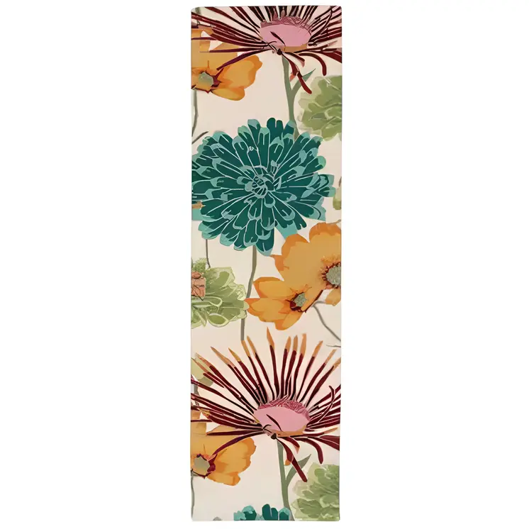 8' Ivory Red and Orange Floral Hand Carved Handmade Runner Rug