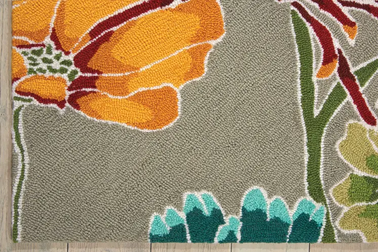 8' Gray and Orange Botanical Leaves Hand Carved Handmade Runner Rug