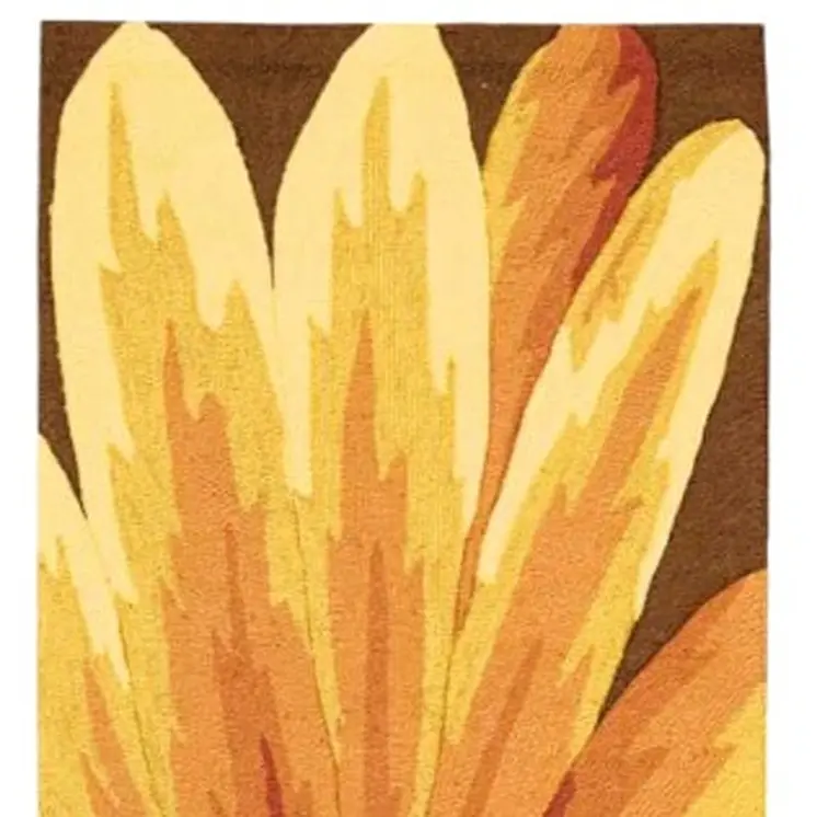 8' Brown Orange and Yellow Botanical Leaves Hand Carved Handmade Runner Rug