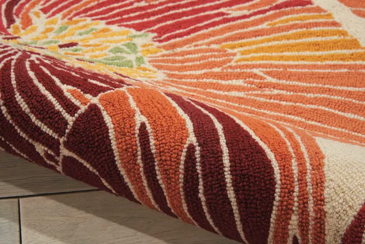 8' Ivory and Sunset Botanical Leaves Hand Hooked Runner Rug