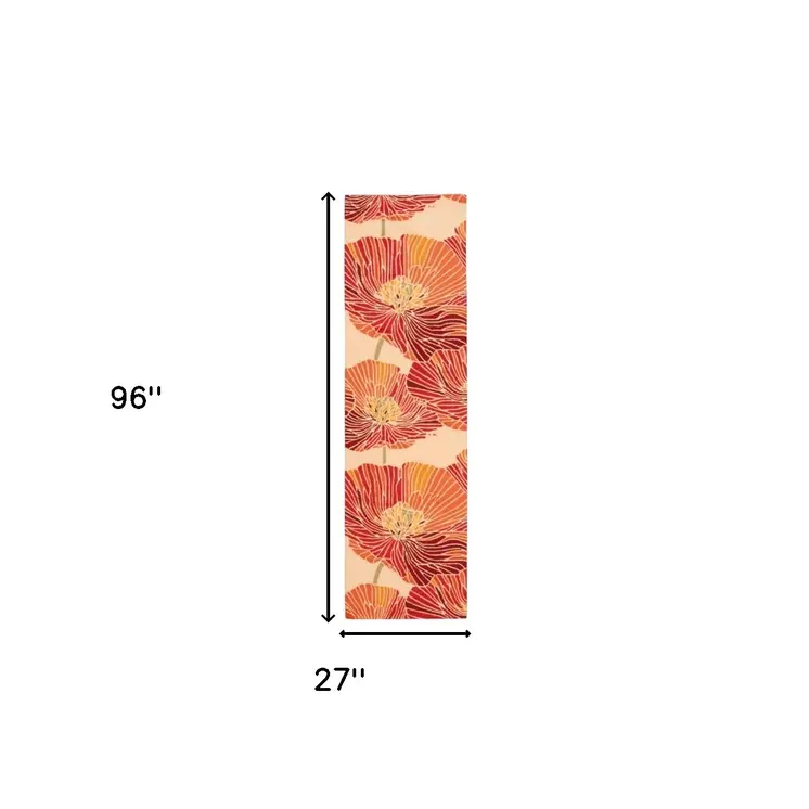 8' Ivory and Sunset Botanical Leaves Hand Hooked Runner Rug