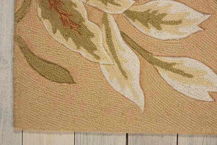 8' Beige and Red Botanical Leaves Hand Carved Handmade Runner Rug